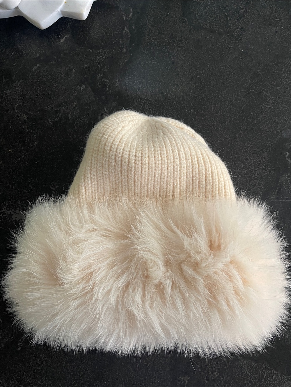 Cream Fur Beanie Hat